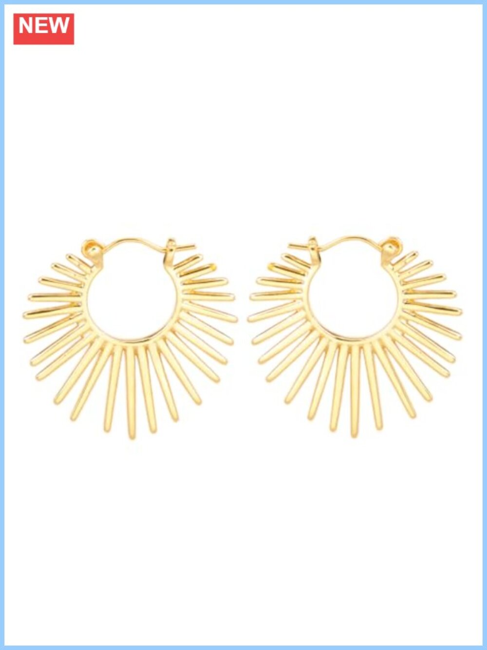 Sunburst Hinged Hoop Earrings Gold Plated Brass Huggie Minimalist